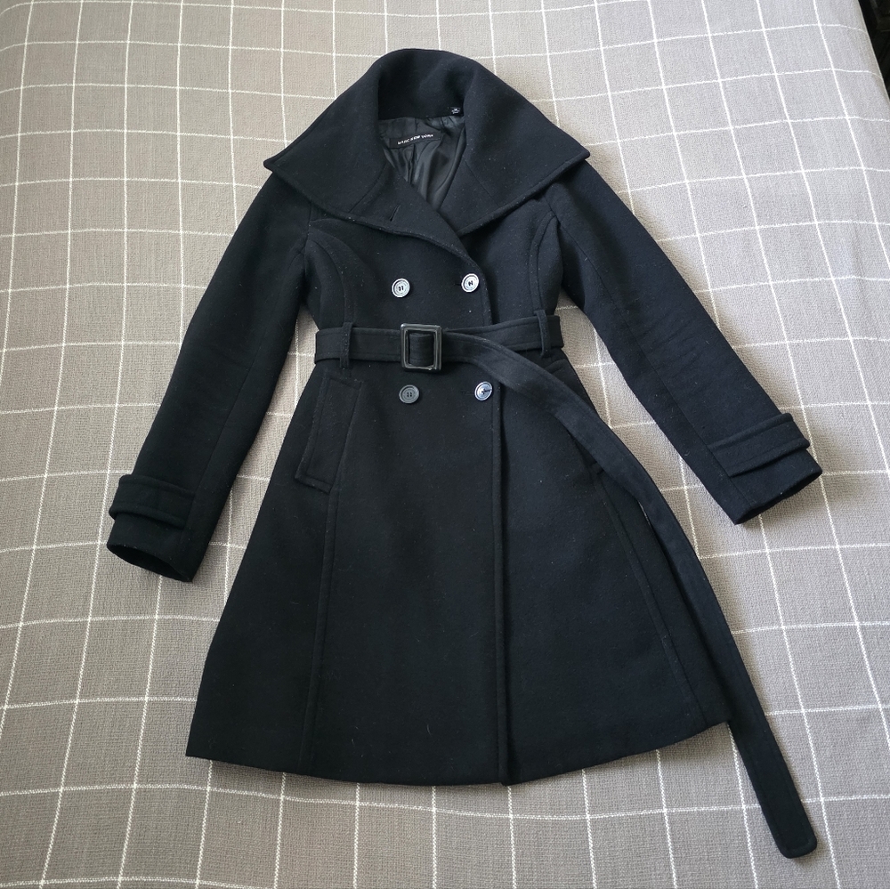 Marc New York Wool Cashmere Trench Coat Statement Collar